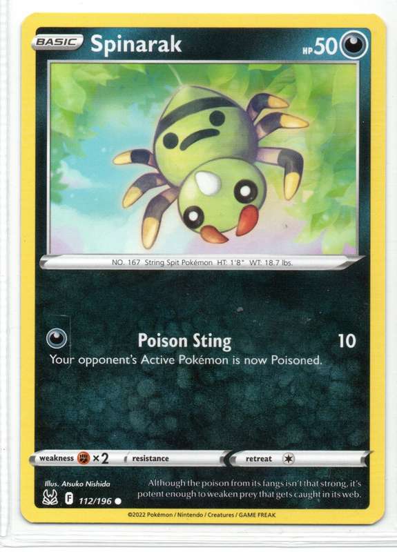 2022 Pokemon Nintendo Creatures GAMEFREAK - Lost Origin - Spinarak 112/196 Common