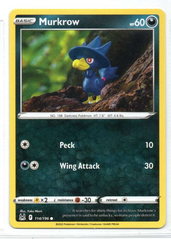 2022 Pokemon Nintendo Creatures GAMEFREAK - Lost Origin - Murkrow 114/196 Common