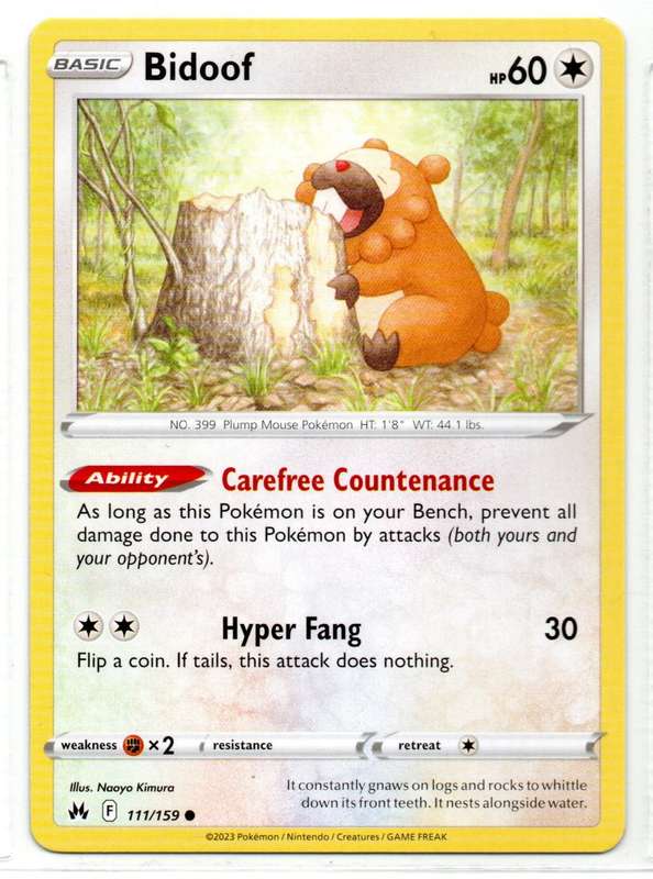 2023 Pokemon/Nintendo/Creatures/ GAMEFREAK - Crown Zenith - Bidoof 111/159 Common