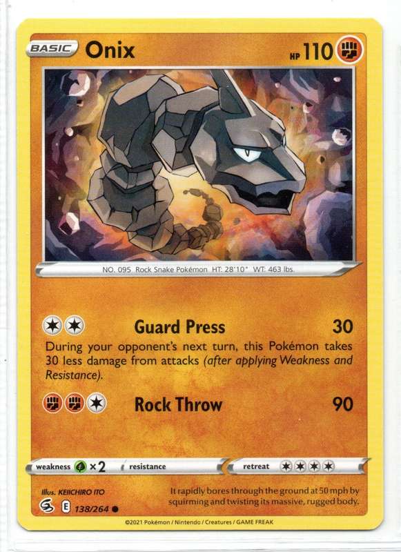 2021 Pokemon/Nintendo/Creatures/GAMEFREAK - Fusion Strike - Onix 138/264 Common