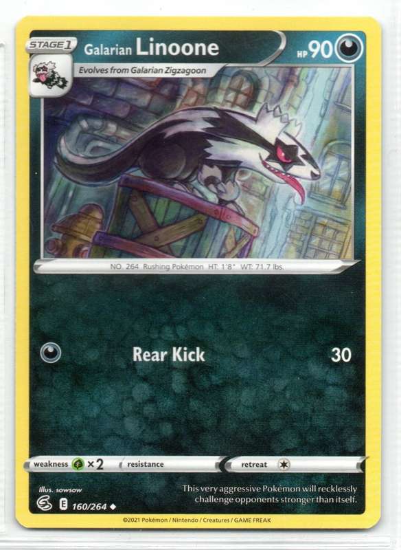 2021 Pokemon/Nintendo/Creatures/GAMEFREAK - Fusion Strike - Galarian Linoone 160/264 Uncommon