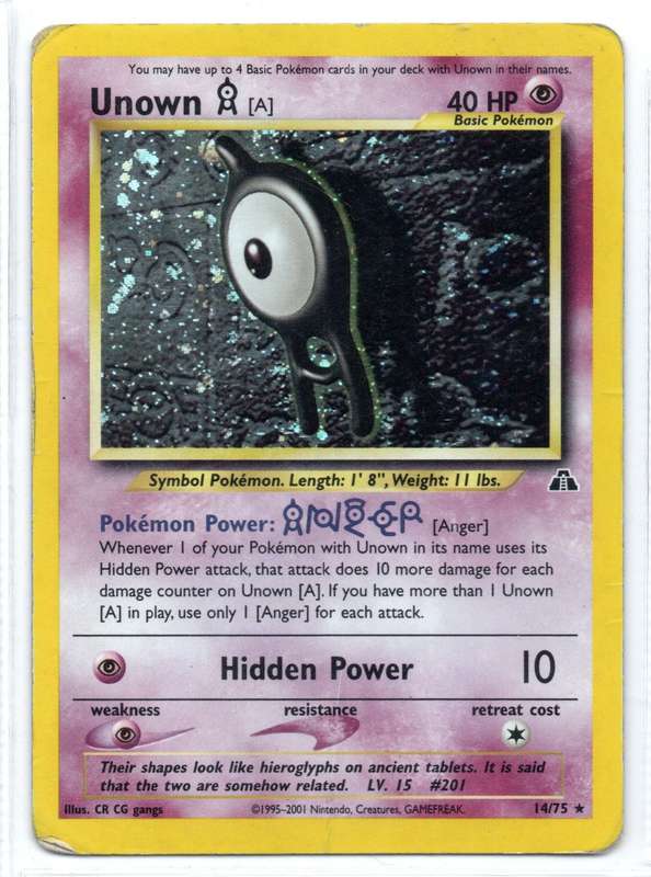 1995-2001 Nintendo, Creatures, GAMEFREAK - Neo Discovery - Pokemon Unown [A] 14/75 Holo Rare