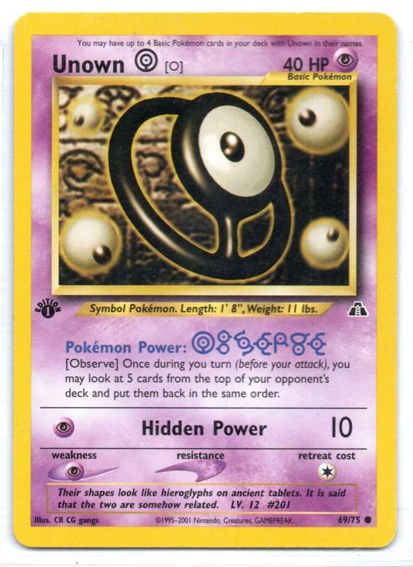 1995-2001 Nintendo, Creatures, GAMEFREAK - Neo Discovery - Pokemon Unown [O] 69/75 Common