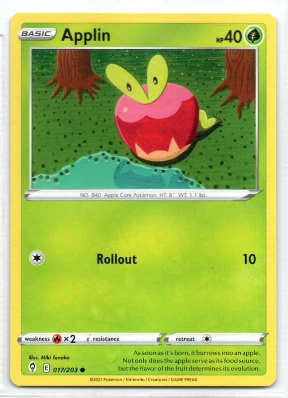 2021 Pokemon/Nintendo/Creatures/GAMEFREAK - Evolving Skies - Applin 17/203 Common