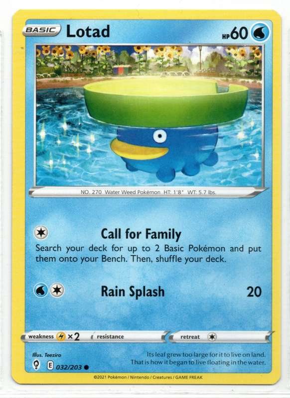 2021 Pokemon/Nintendo/Creatures/GAMEFREAK - Evolving Skies - Lotad 32/203 Common
