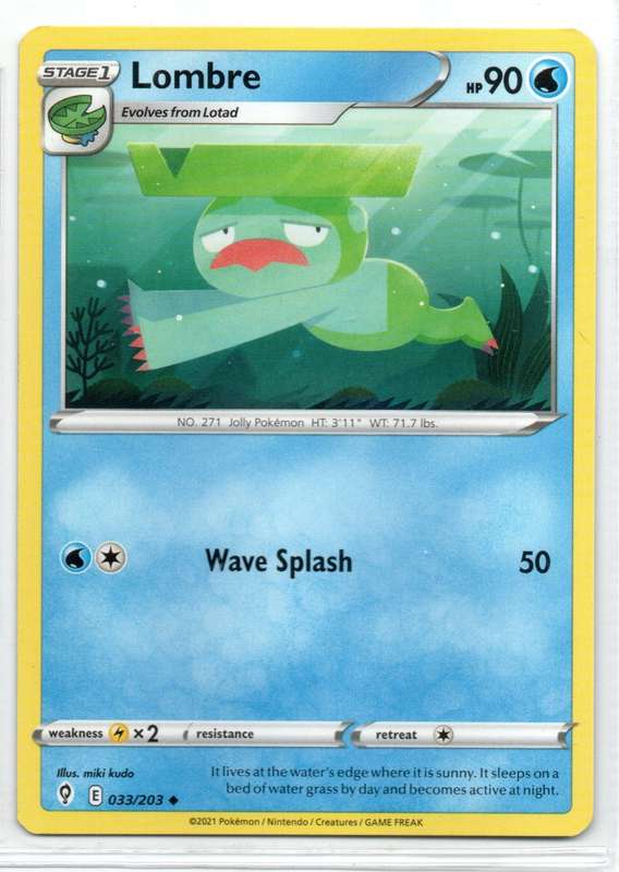 2021 Pokemon/Nintendo/Creatures/GAMEFREAK - Evolving Skies - Lombre 33/203 Uncommon