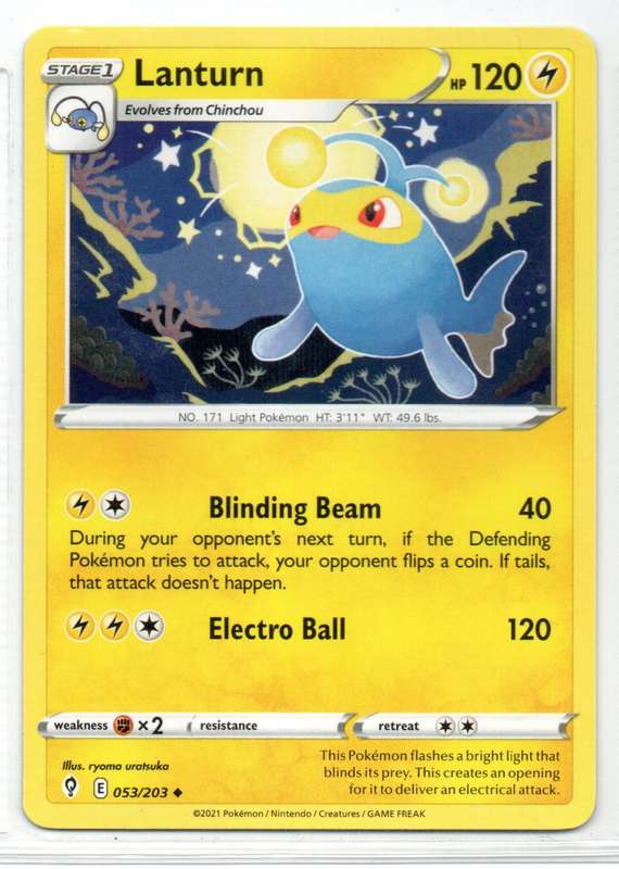 2021 Pokemon/Nintendo/Creatures/GAMEFREAK - Evolving Skies - Lanturn 53/203 Uncommon