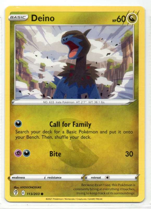 2021 Pokemon/Nintendo/Creatures/GAMEFREAK - Evolving Skies - Deino 113/203 Common