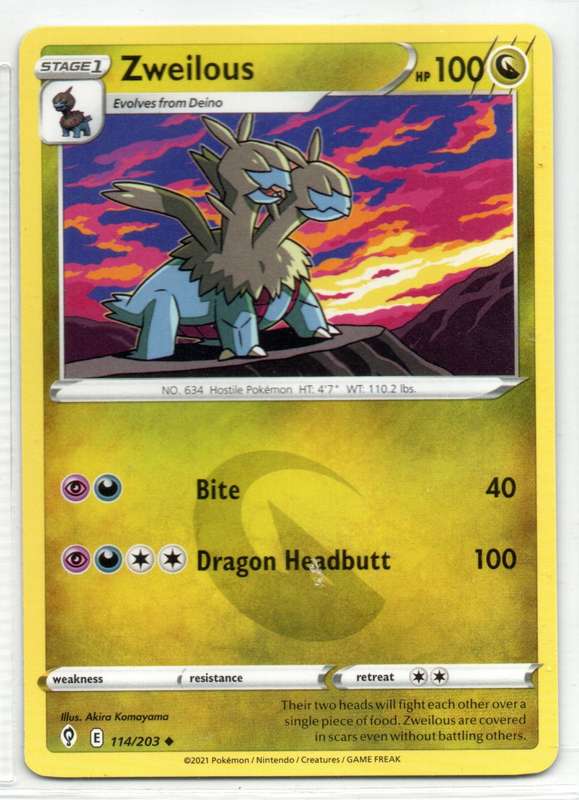 2021 Pokemon/Nintendo/Creatures/GAMEFREAK - Evolving Skies - Zweilous 114/203 Uncommon