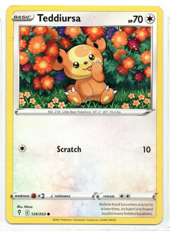 2021 Pokemon/Nintendo/Creatures/GAMEFREAK - Evolving Skies - Teddiursa 126/203 Common