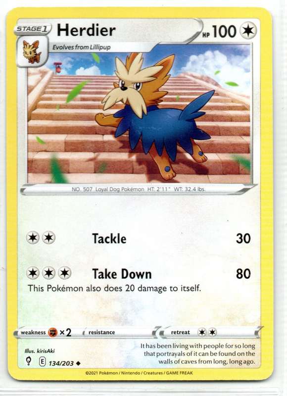 2021 Pokemon/Nintendo/Creatures/GAMEFREAK - Evolving Skies - Herdier 134/203 Uncommon
