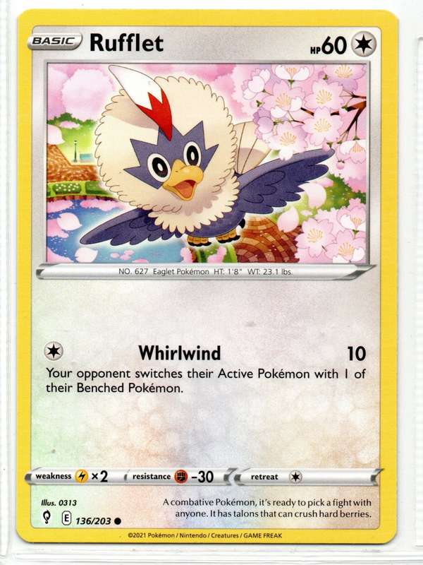 2021 Pokemon/Nintendo/Creatures/GAMEFREAK - Evolving Skies - Rufflet 136/203 Common