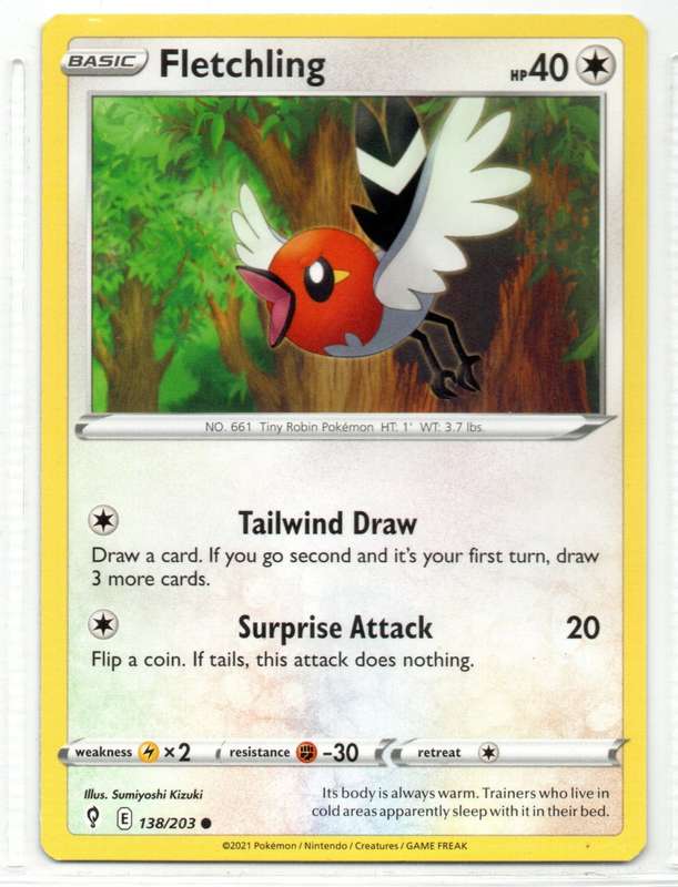 2021 Pokemon/Nintendo/Creatures/GAMEFREAK - Evolving Skies - Fletchling 138/203 Common