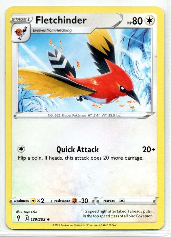 2021 Pokemon/Nintendo/Creatures/GAMEFREAK - Evolving Skies - Fletchinder 139/203 Uncommon