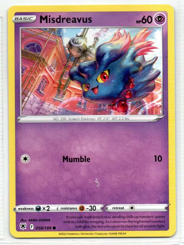 2022 Pokemon/nintendo/Creatures/GAMEFREAK - Astral Radiance Misdreavus 58/189 Common