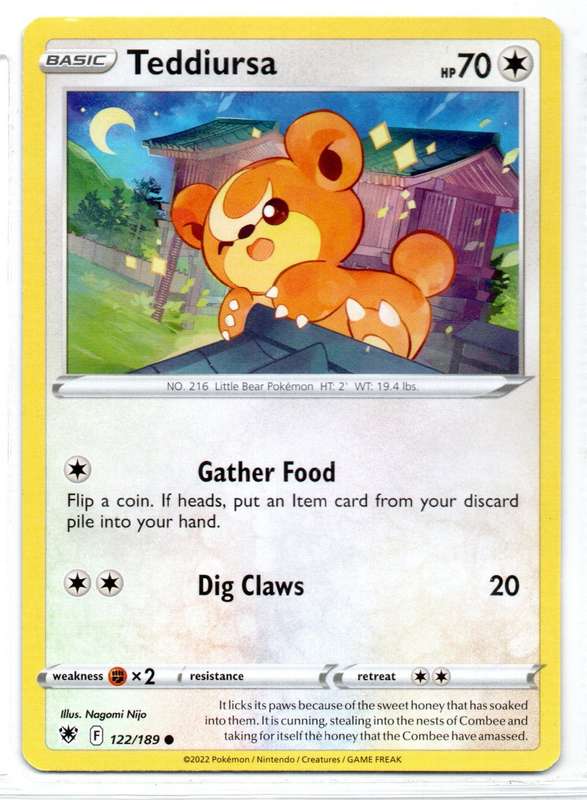 2022 Pokemon/nintendo/Creatures/GAMEFREAK - Astral Radiance Teddiursa 122/189 Common