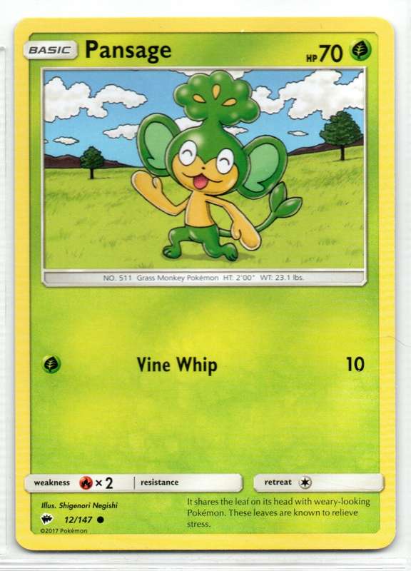 2017 Pokemon - Burning Shadows - Pansage 12/147 Common