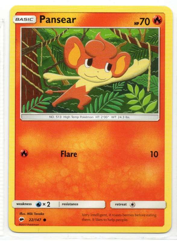 2017 Pokemon - Burning Shadows - Pansear 22/147 Common