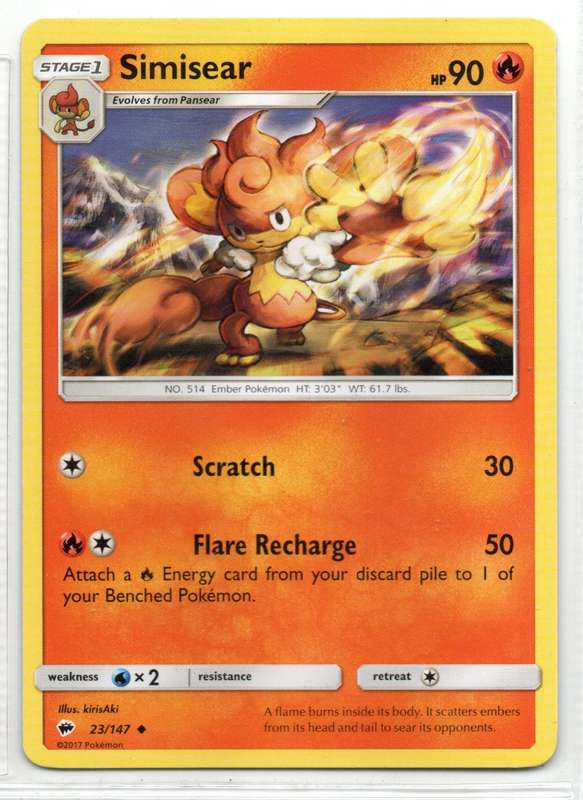 2017 Pokemon - Burning Shadows - Simisear 23/147 Uncommon