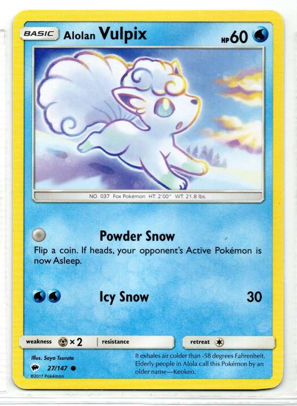 2017 Pokemon - Burning Shadows - Alolan Vulpix 27/147 Common