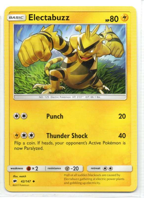 2017 Pokemon - Burning Shadows - Electabuzz 42/147 Uncommon