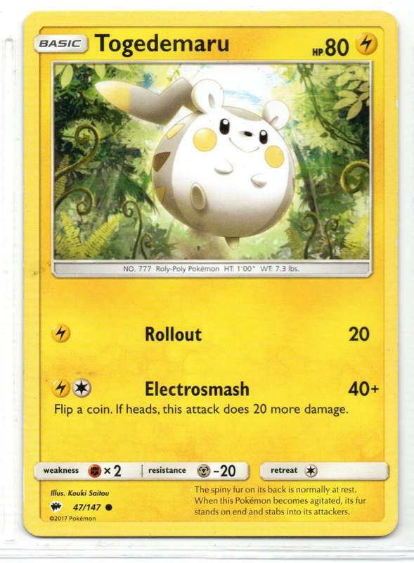 2017 Pokemon - Burning Shadows - Togedemaru 47/147 Common