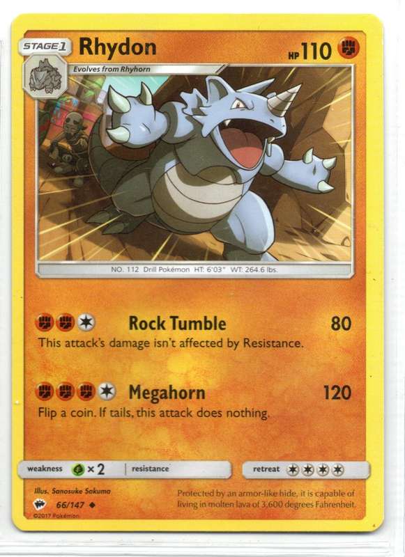 2017 Pokemon - Burning Shadows - Rhydon 66/147 Uncommon