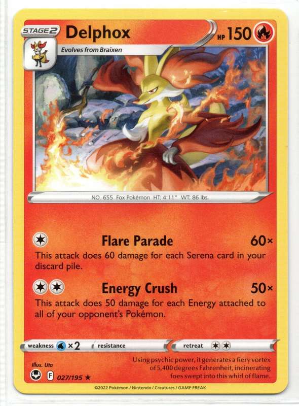 2022 Pokemon/Nintendo/Creatures/GAMEFREAK - Silver Tempest - Delphox 27/195 Rare