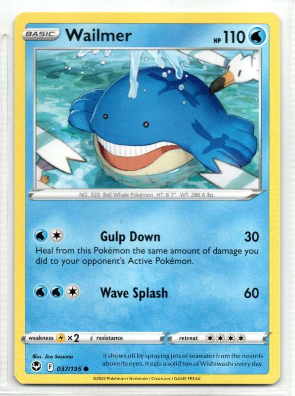 2022 Pokemon/Nintendo/Creatures/GAMEFREAK - Silver Tempest - Wailmer 37/195 Common