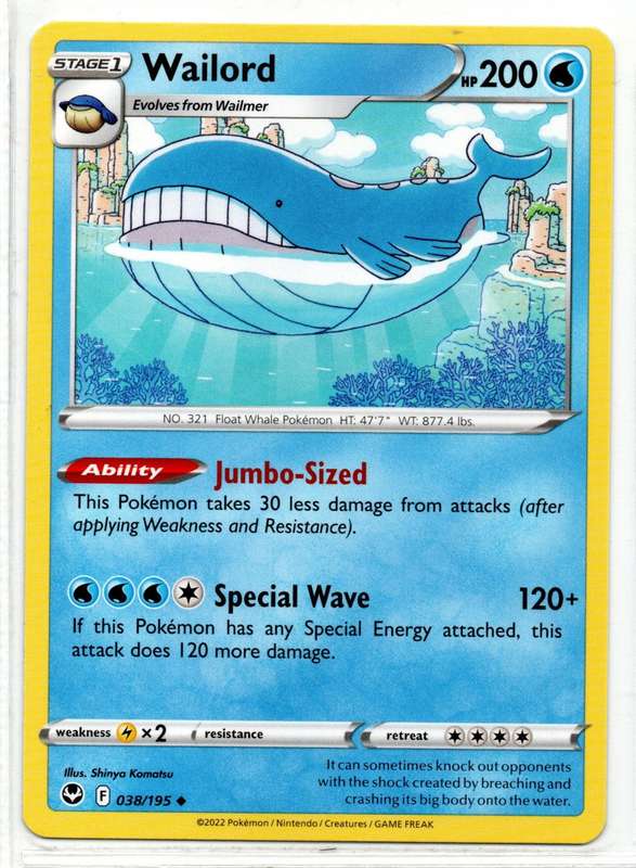 2022 Pokemon/Nintendo/Creatures/GAMEFREAK - Silver Tempest - Wailord 38/195 Uncommon