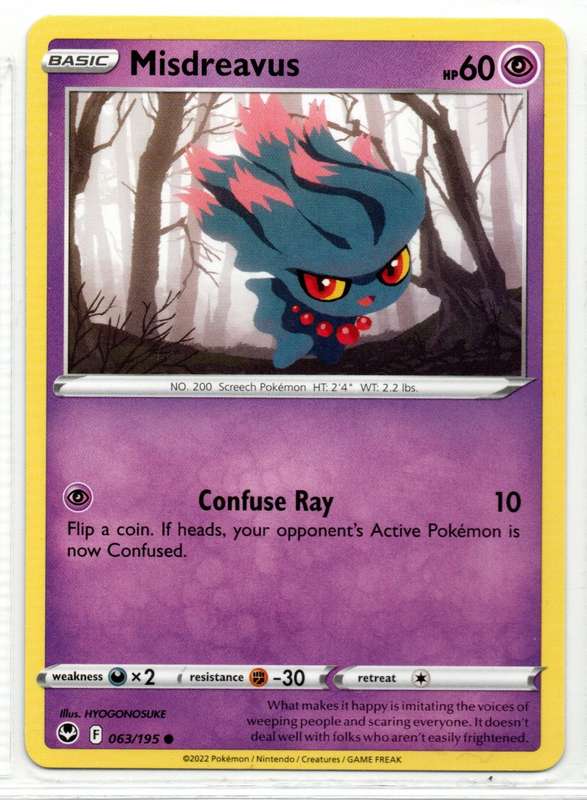 2022 Pokemon/Nintendo/Creatures/GAMEFREAK - Silver Tempest - Misdreavus 63/195 Common