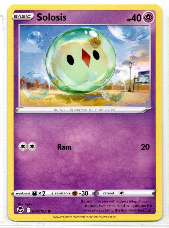 2022 Pokemon/Nintendo/Creatures/GAMEFREAK - Silver Tempest - Solosis 76/195 Common