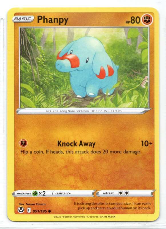 2022 Pokemon/Nintendo/Creatures/GAMEFREAK - Silver Tempest - Phanpy 91/195 Common