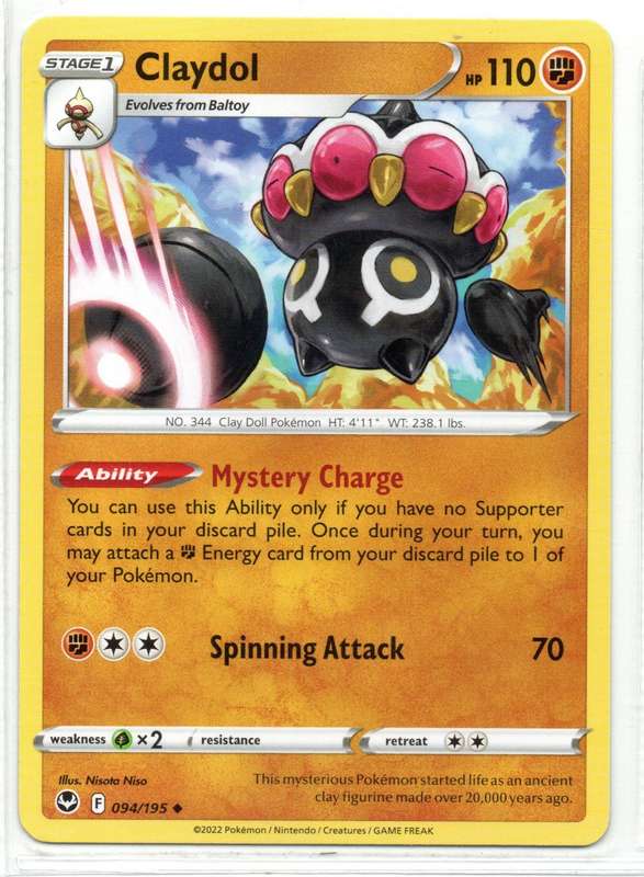 2022 Pokemon/Nintendo/Creatures/GAMEFREAK - Silver Tempest - Claydol 94/195 Uncommon