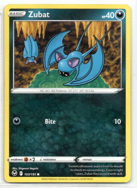 2022 Pokemon/Nintendo/Creatures/GAMEFREAK - Silver Tempest - Zubat 103/195 Common