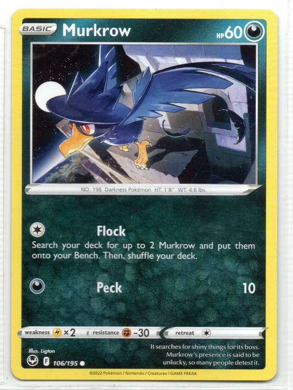 2022 Pokemon/Nintendo/Creatures/GAMEFREAK - Silver Tempest - Murkrow 106/195 Common