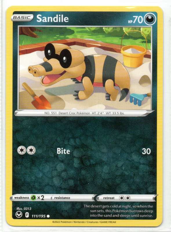 2022 Pokemon/Nintendo/Creatures/GAMEFREAK - Silver Tempest - Sandile 111/195 Common