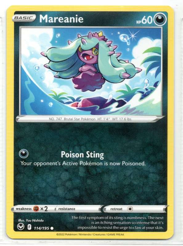 2022 Pokemon/Nintendo/Creatures/GAMEFREAK - Silver Tempest - Mareanie 114/195 Common