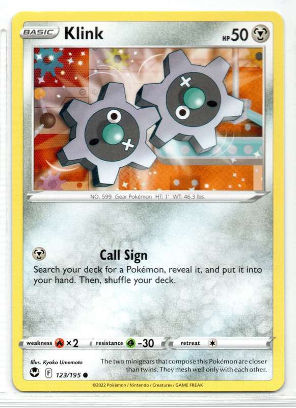 2022 Pokemon/Nintendo/Creatures/GAMEFREAK - Silver Tempest - Klink 123/195 Common