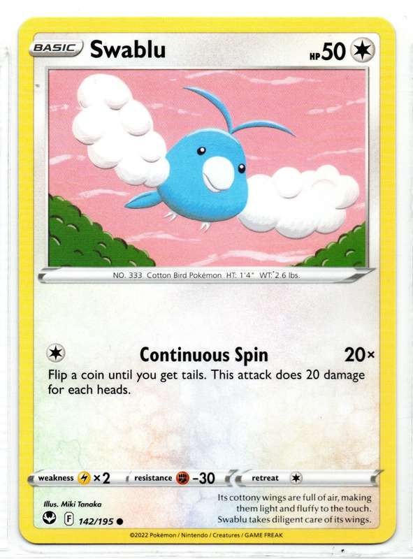 2022 Pokemon/Nintendo/Creatures/GAMEFREAK - Silver Tempest - Swablu 142/195 Common