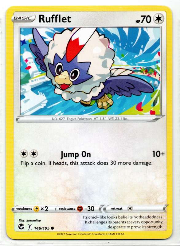 2022 Pokemon/Nintendo/Creatures/GAMEFREAK - Silver Tempest - Rufflet 148/195 Common
