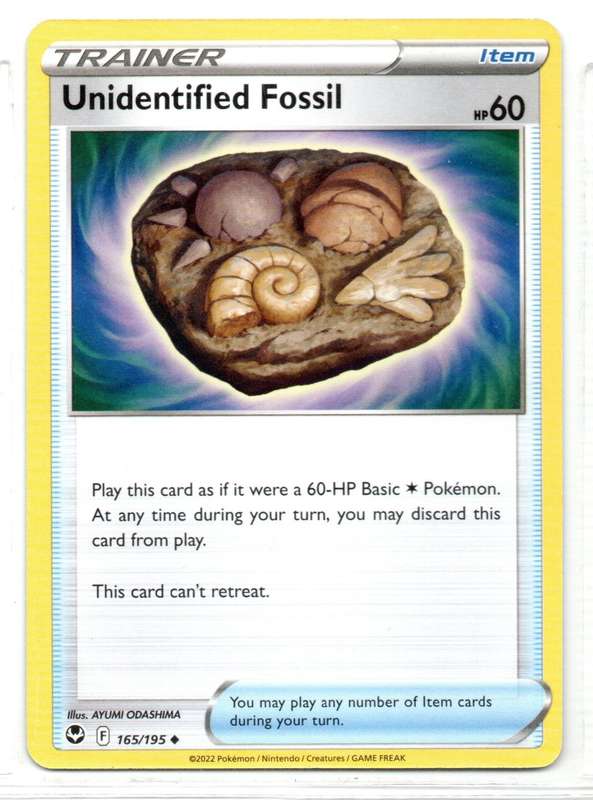 2022 Pokemon/Nintendo/Creatures/GAMEFREAK - Silver Tempest - Trainer Unidentified Fossil 165/195 Unc