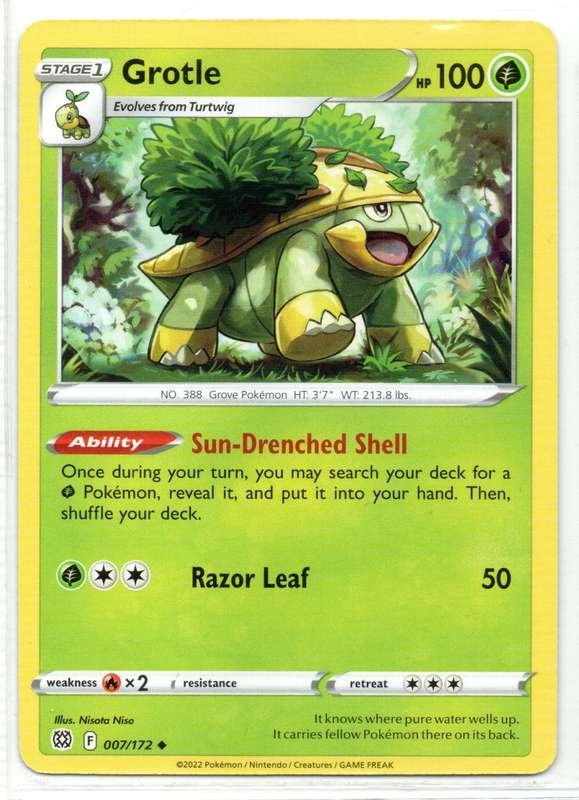 2022 Pokemon/Nintendo/Creatures/GAMEFREAK - Brilliant Stars - Grotle 7/172 Uncommon
