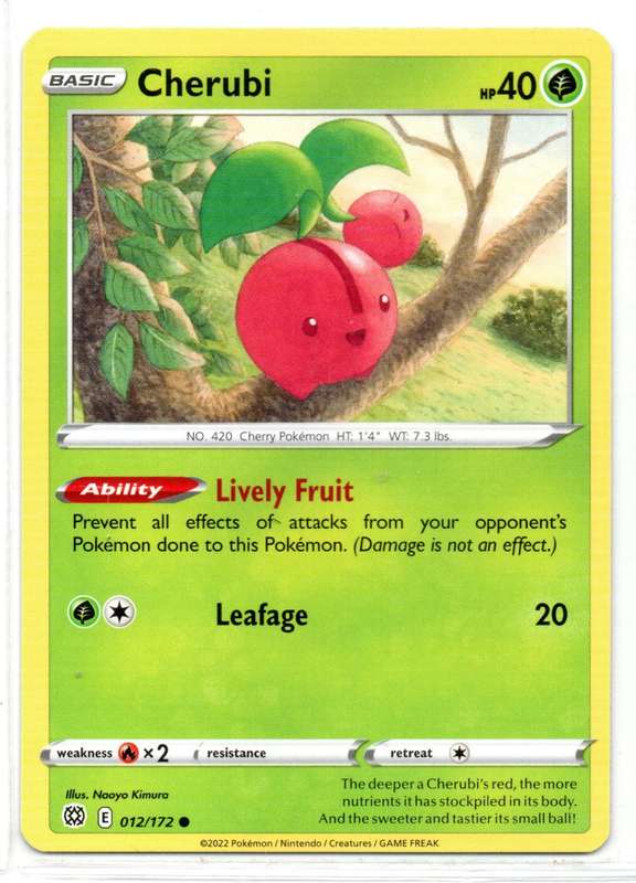 2022 Pokemon/Nintendo/Creatures/GAMEFREAK - Brilliant Stars - Cherubi 12/172 Common