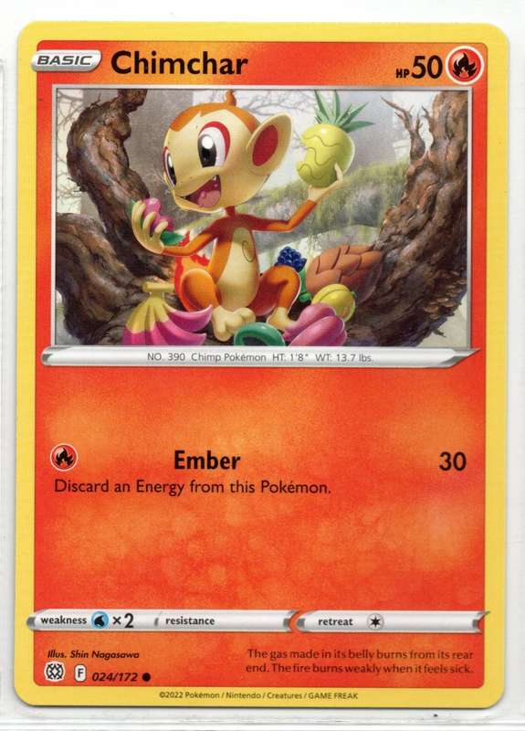2022 Pokemon/Nintendo/Creatures/GAMEFREAK - Brilliant Stars - Chimchar 24/172 Common