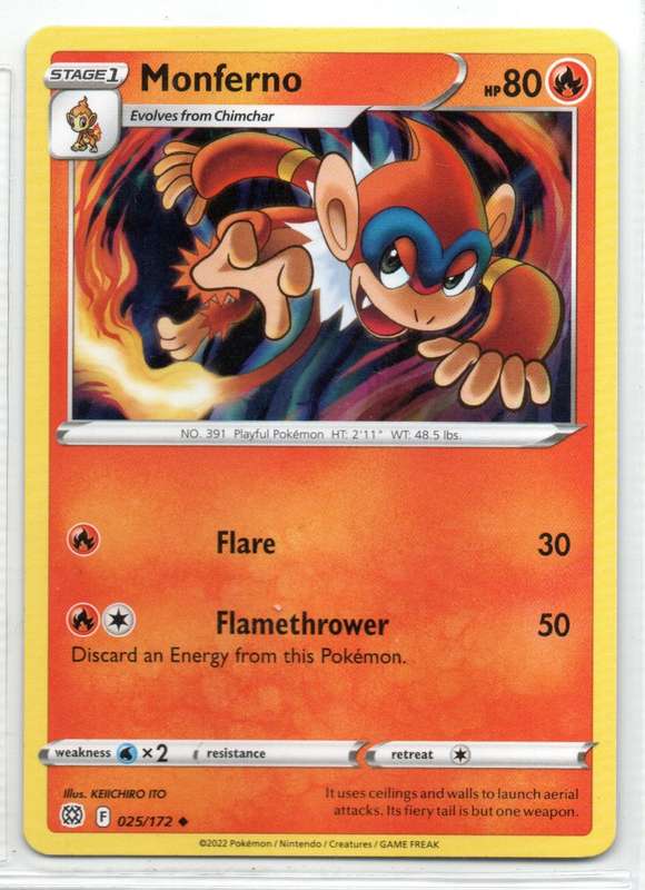2022 Pokemon/Nintendo/Creatures/GAMEFREAK - Brilliant Stars - Monferno 25/172 Uncommon