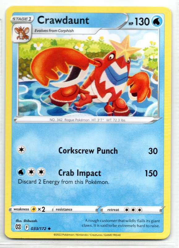 2022 Pokemon/Nintendo/Creatures/GAMEFREAK - Brilliant Stars - Crawdaunt 33/172 Uncommon