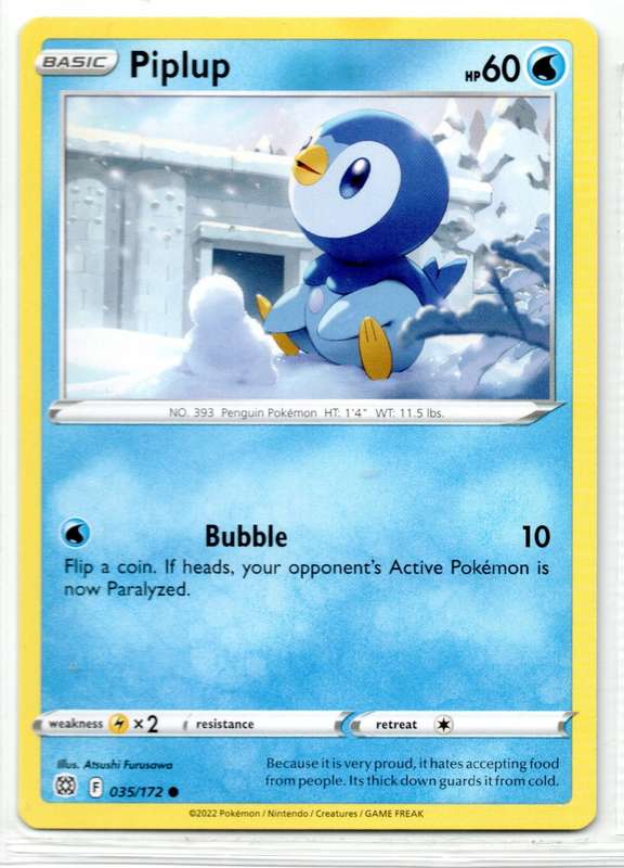 2022 Pokemon/Nintendo/Creatures/GAMEFREAK - Brilliant Stars - Piplup 35/172 Common