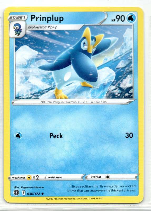 2022 Pokemon/Nintendo/Creatures/GAMEFREAK - Brilliant Stars - Prinplup 36/172 Uncommon