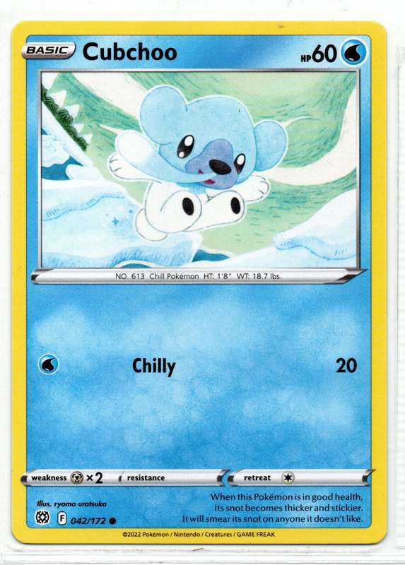 2022 Pokemon/Nintendo/Creatures/GAMEFREAK - Brilliant Stars - Cubchoo 42/172 Common